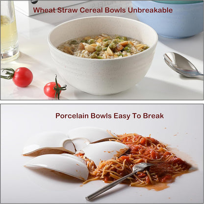 8PCS Cereal Bowl, Ohola Unbreakable Wheat Straw Cereal Bowls, Microwave & Dishwasher Safe Kitchen Bowls for Cereal, Snack, Soup, Salad and Rice, Multicolors, BPA Free, 26Oz (Ser of 8)3