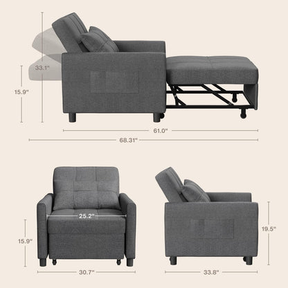 3-In-1 Sleeper Chair Bed Convertible Sofa, Dark Gray3