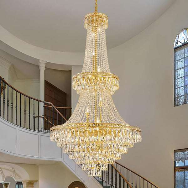 Large Gold Luxury Crystal Chandeliers 26 Lights Modern Chandelier for High Ceilings Crystal Pendant Light Fixture Foyer Staircase Hallway Entryway Banquet Hall Lobby 63" H X 30.7" D1