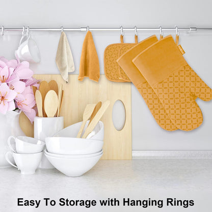 Oven Mitts and Pot Holders 6Pcs Set, Kitchen Oven Glove High Heat Resistant 500 Degree Extra Long Oven Mitts and Potholder with Non-Slip Silicone Surface for Cooking （Orange）3