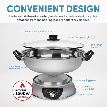 Housewares ASP-610 Dual-Sided Shabu Hot Pot, 5Qt, Stainless Steel  Housewares 3 Uncooked/6 Cups Cooked Rice Cooker, Steamer, Multicooker, 2-6 Cups, Black3