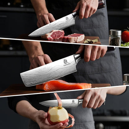 Kitchen Knife Set, 3 Piece Professional Chef Knife Set, High Carbon Stainless Steel Ultra Sharp Blade & Wooden Handle (3 Pcs)4