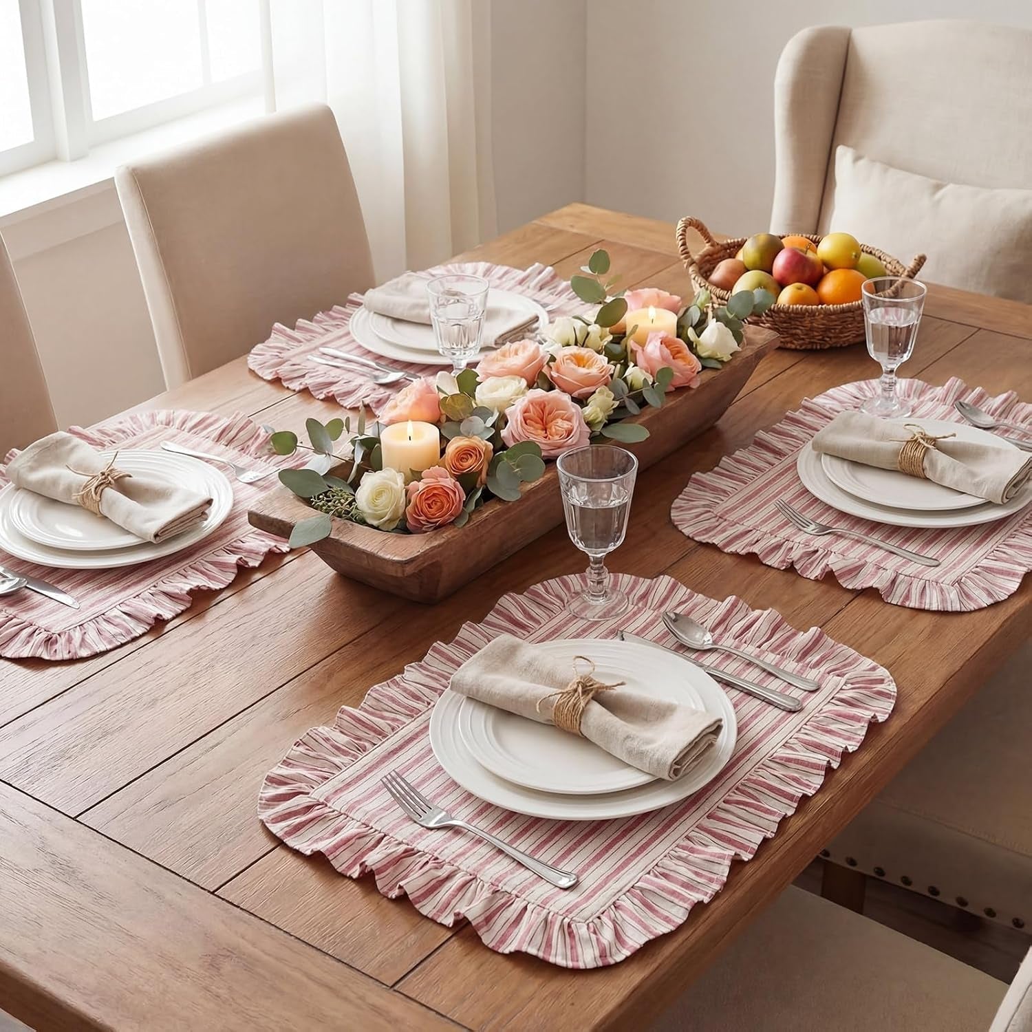 4-pcs-striped-placemats-with-ruffle-red-white-reversible-cotton