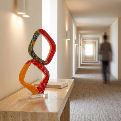 17.7In Tall Abstract Orange Glass Sculpture Large Hand Blown Glass Figurine Handblown Statue for Home Decor Living Room Shelf Mantel Tabletop Display Modern Art Accent Piece6