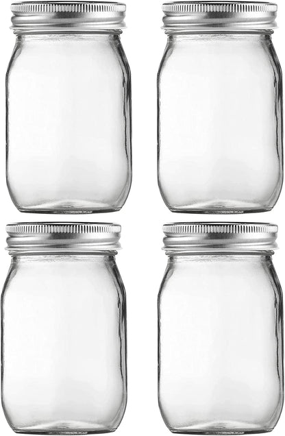 Glass Mason Jars, 16Oz Regular Mouth Canning Jar with Airtight Lids, 4 Pack | Small Sealing Containers, Glass Jars, Durable Clear Glass Material, for Food Storage, Overnight Oats, Meal Prep, Candy1
