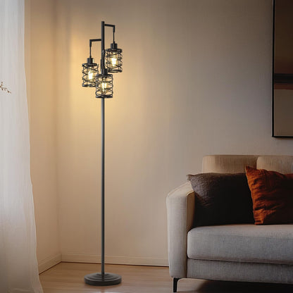 70" Industrial Floor Lamp, Stepless Dimmable Standing Lamp with 3 Bulbs, Farmhouse Corner Standing Tree Lamp for Living Room, Tall Lamps for Bedroom, Office, Study Room, Dining Room, Black7