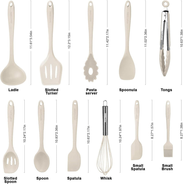 Kitchen Utensil Set - 11 Cooking Utensils - Colorful Silicone Kitchen Utensils - Nonstick Cookware with Spatula Set - Colored Best Kitchen Tools Kitchen Gadgets (Khaki)2