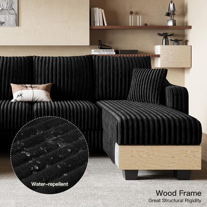 U Shaped Couch with Reversible Chaises Sectional Couches for Living Room Sectional Couch with Ottomans Corduroy (Black, U Shaped)6