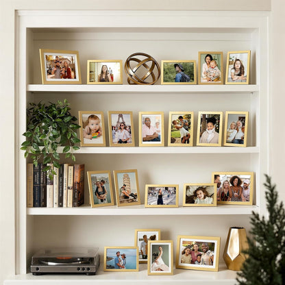 4X6 Picture Frame Set of 5, Display Photo 3.5X5 with Mat or 4X6 Without, Gallery Wall Frame Set, Wall or Tabletop Display (Gold)7