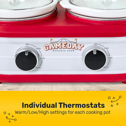 Game Day 2.5-Quart 2-Section Slow Cooker with Lid and Ladle, Keg-Like Design, Cooks Chicken Wings, Meatballs, Chilli, Cheese, Soup, Stews, and More6