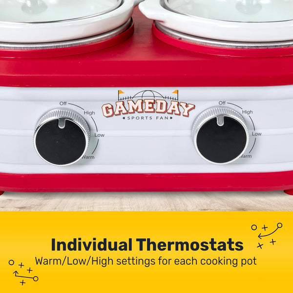Game Day 2.5-Quart 2-Section Slow Cooker with Lid and Ladle, Keg-Like Design, Cooks Chicken Wings, Meatballs, Chilli, Cheese, Soup, Stews, and More6