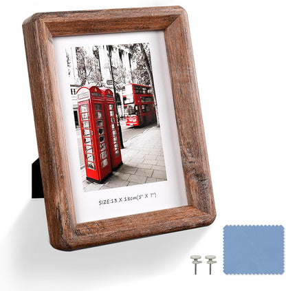 5X7 Wooden Picture Frame,Rustic Barn Wood with Clear Tempered Glass1