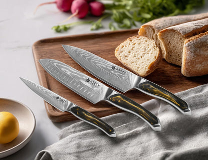 Damascus Knife Set 3 PCS, Japanese Chef Knife Set with Resin Handle | Ultra-Sharp Professional Kitchen Knives, 67-Layer Damascus Kitchen Knife Set with VG10 Steel Core, Elegant Box for Men Women2