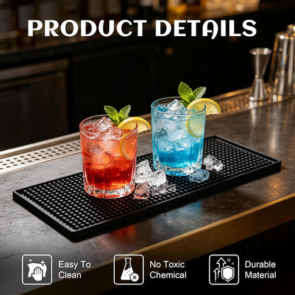 Bar Mat, 12"X6" Non-Slip PVC Mats for Home Coffee Bar Countertop | Versatile for Coffee Drinks Cocktail Makers, Keep Bar Counter Tops Neat Tidy, Dry Dishes Cups Glasses, Hand and Machine Wash6