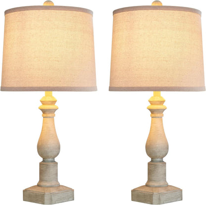 23'' Set of 2 Rustic Table Lamps for Living Room Bedroom, Traditional Farmhouse Resin Bedside Desk Lamps for Study Room Nursery Office, 2 Bulbs Included8