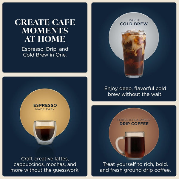 Ninja Luxe Café Premier 3-In-1 Espresso Machine, Drip Coffee, & Cold Brew | Built-In Grinder, Hands-Free Milk Frother, and Assisted Tamper for Cappuccinos & Lattes, Stainless Steel, ES6013