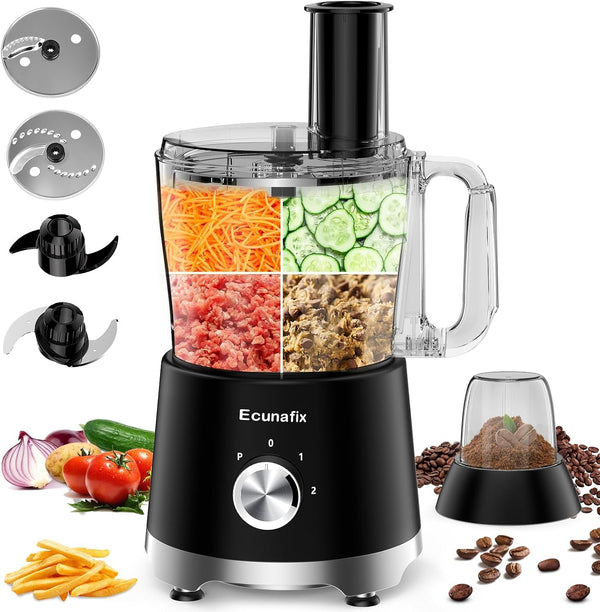Food Processor and Vegetable Chopper 600W BPA Free 12-Cup Bowl, 2+P Speeds | French-Fry-Cutter, 6.8Oz Grinder for Cheese Grating, Ice Creshing, Chopping, Shredding, Slicing, Mixing and Doughing1