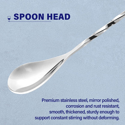 Bar Spoon Cocktail Mixing Stirrers, 2Pcs, 12” Long Handle, Silver | 18/8 Stainless Steel, Long Drink Spoons, for Stirring Coffee & Cocktails3