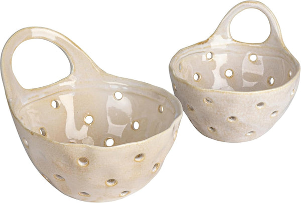 Creative Co-Op 2‑Piece Stoneware Colanders with Handles, Reactive Cream Glaze4