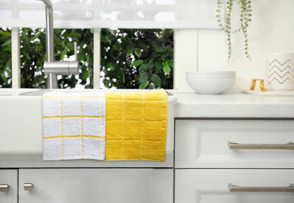 100% Cotton Terry Dish Cloth & Dish Towel, 8 Pack, Super Soft and Absorbent Kitchen Towels, Perfect for Kitchen Cleaning and Dish Washing (Yellow (Solid and Checks) 8 Pack)5