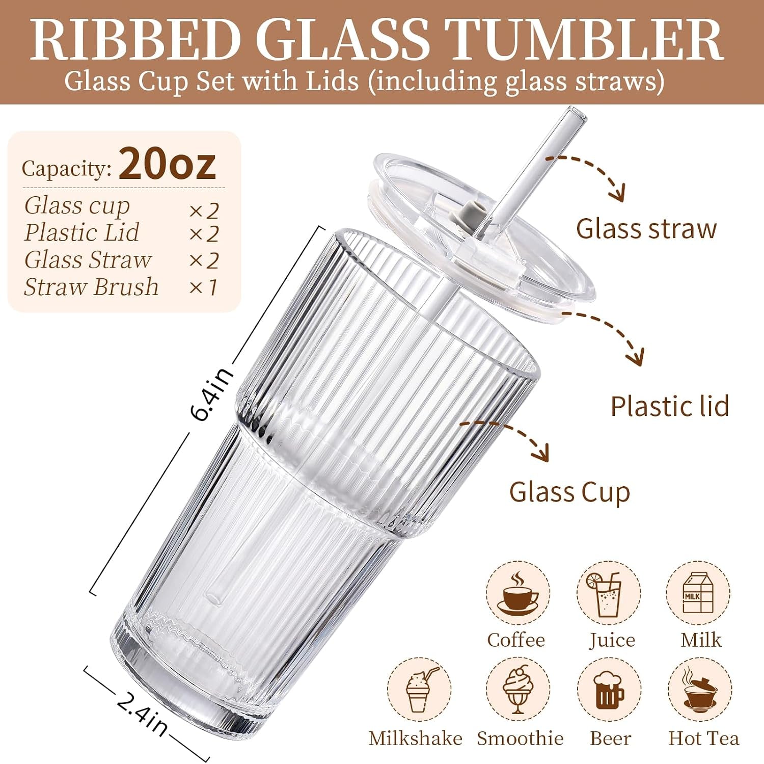 iced-coffee-cups-with-lids-2pcs-ribbed-glass-tumbler-with-straw-and-lid-20oz-vintage-glass-cups-with-lids-and-straws-tumbler-leak-proof-aesthetic-drinking-for-coffee-bar-accessories