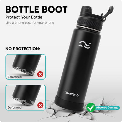 Insulated Water Bottle with Silicone Boot (36Hrs Cold/18Hrs Hot) - DIY Stickers, Leakproof, BPA Free, Black, 24 Oz [2-IN-1 LID]4