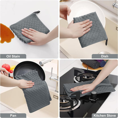 8 Pack 100% Cotton Kitchen Towels and Dishcloths Set, Dark Grey5
