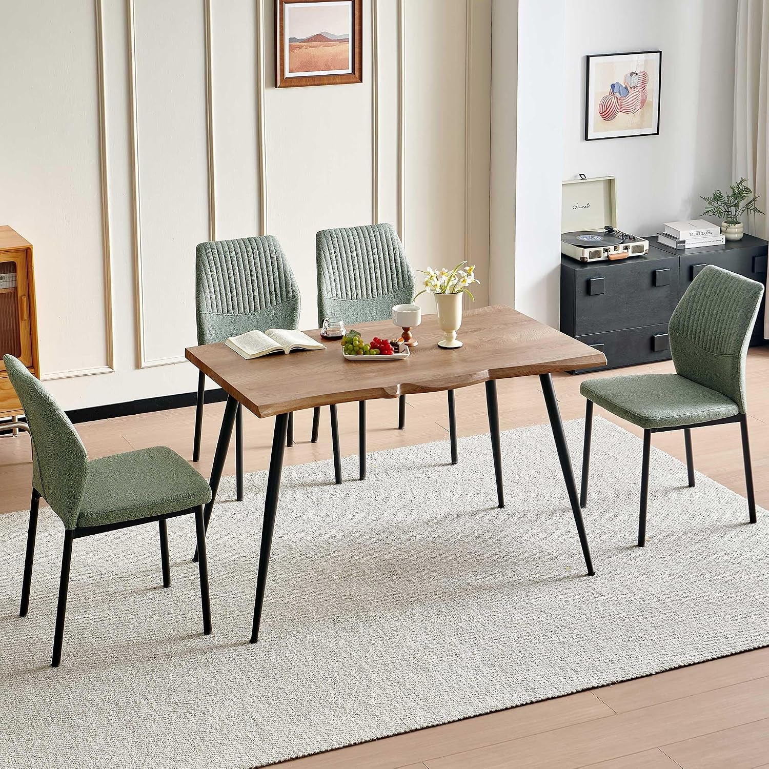 dining-table-set-for-4-modern-wood-irregular-rectangle-dining-table-linen-fabric-dining-chairs-4-table-and-chairs-set-of-4-for-kitchen-dining-room-green