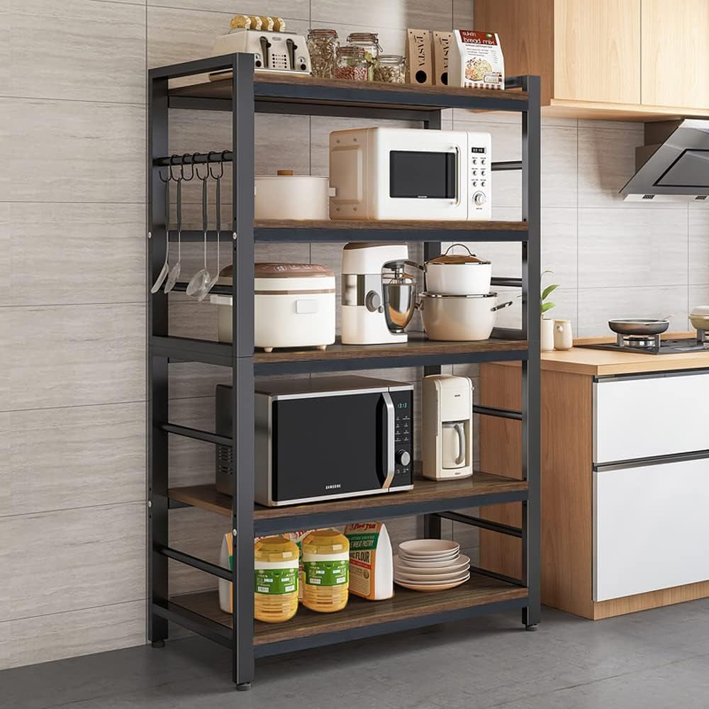 5-tiers-bakers-rack-microwave-oven-stand-with-shelves-5-tier-utility-storage-shelf-with-5-hooks-multifunctional-shelf-for-kitchen-bathroom-livingroom-storehouse