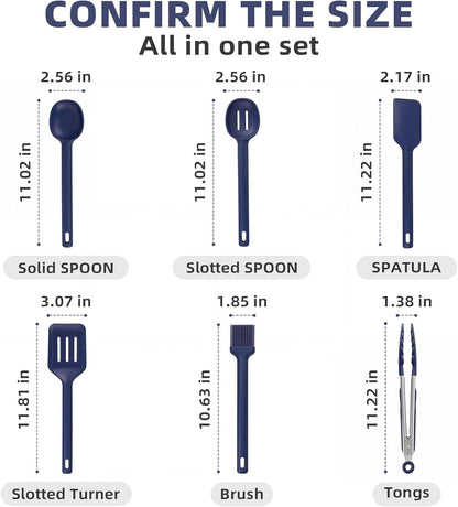 Kitchen Utensils Set 6 Pcs,Silicone Cooking Utensils Set Spatula Set,446℉ Heat Resistant Cooking Utensils,Tongs,Spoon,Bpa Free Kitchen Gadgets Appliances for Non-Stick Cookware,Home Essential(Blue-6P)5