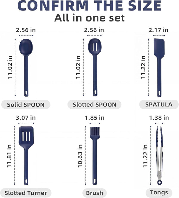 Kitchen Utensils Set 6 Pcs,Silicone Cooking Utensils Set Spatula Set,446℉ Heat Resistant Cooking Utensils,Tongs,Spoon,Bpa Free Kitchen Gadgets Appliances for Non-Stick Cookware,Home Essential(Blue-6P)5