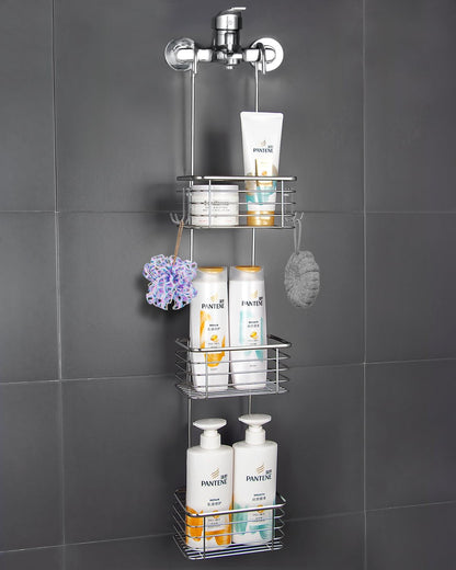 3-Tier Hanging Shower Rack - Door Organizer with 2 Hooks for Razor, Shower Balls and More (3 Tiers)5