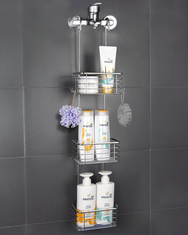 3-Tier Hanging Shower Rack - Door Organizer with 2 Hooks for Razor, Shower Balls and More (3 Tiers)5