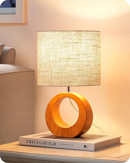 Small Wood Table Lamp, Nightstand Lamp, On-Off Switch, Living Room1