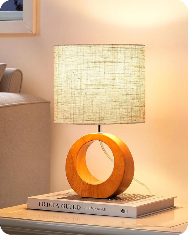 Small Wood Table Lamp, Nightstand Lamp, On-Off Switch, Living Room1