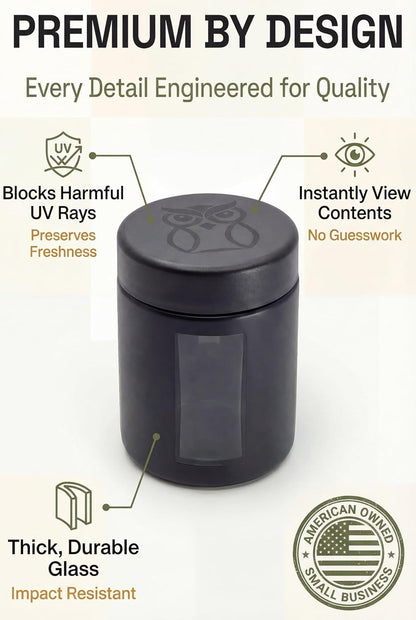 Smell Proof Containers (120Ml), Jars with Airtight Lids for Herbs, Spices, Coffee and Tea, Air Tight Glass Storage Jars with UV Protection Glass, (Set of 2) (Matte Black)7