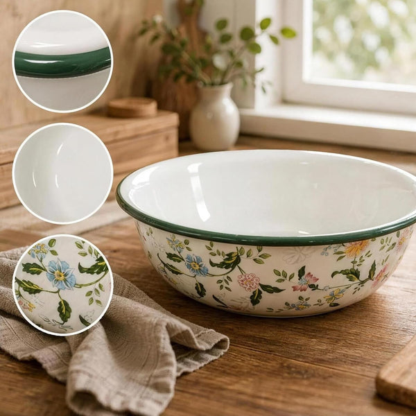 2 Pack Large Enamel Mixing Bowls, 11.8 Inch Vintage Floral Mixing Bowls, Multi-Purpose Enamelware Bowl for Kitchen, Camping and Farmhouse Decor4