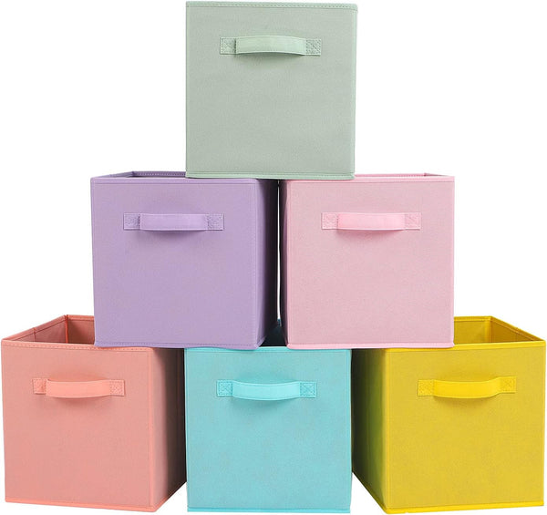 13X13X13 Inch Fabric Storage Bins 6 Pack Fun Colored Durable Storage Cubes with Handles Foldable Cube Baskets for Home, Kids Room, Closet and Toys Organization Multi Colors1