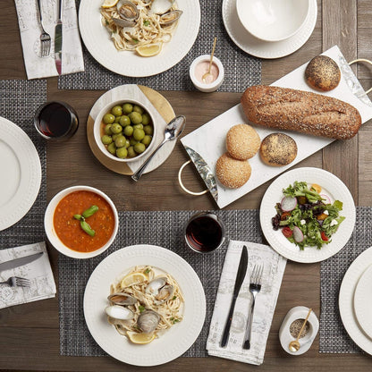 Tabletops Gallery Embossed White Porcelain round Dinnerware - Bloom 12 Piece Dinnerware Set3