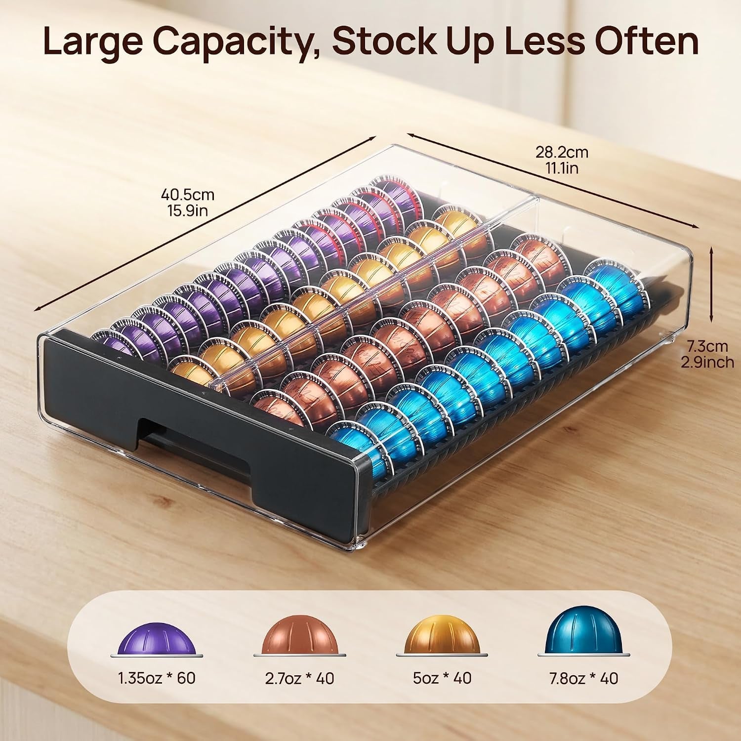 coffee-pod-drawer-organizer-for-nespresso-vertuo-pods-holds-40-large-or-60-small-capsules-clear-acrylic-design-visible-pod-inventory-durable-anti-slip-drawer