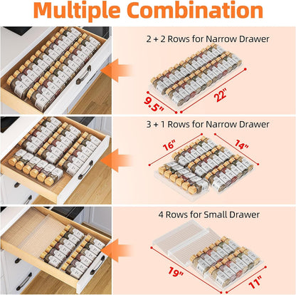 Clear Spice Drawer Organizer, 4 Tier (4 Packs) Spice Rack for Drawer, Expandable from 11" to 22" Kitchen Seasoning Organizers and Storage for Drawer (Jars Not Included)7