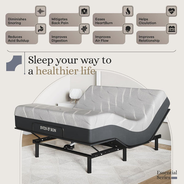 Sven and Son Essential Adjustable Bed Base (Frame) + 14 Inch Hybrid Spring Matt (Medium Soft), Easy Assembly, Head and Foot Lift, Memory Positions, Zero Gravity, Wireless Remote - Queen3