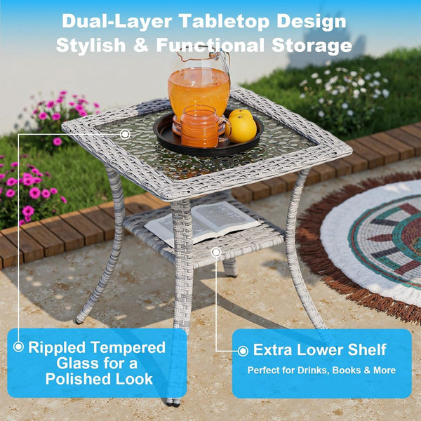 8-Piece Small Patio Furniture Set, Outdoor Swivel Rocking Chairs Set with Ottomans, Patio Bistro Set for Balcony, Deck, Porch, Grey5