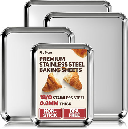 Stainless Steel Baking Sheet Set of 4, Heavy Duty Non-Stick Cookie Sheets for Baking, Non-Toxic Food Grade Sheet Pan, Mirror Polished Bakeware, Warp Resistant, Dishwasher Safe for Baking & Roasting1