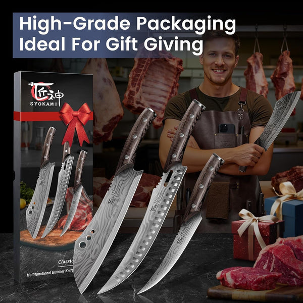 Butcher Knife Set, Cleaver, Breaking & Boning Knife for Meat & BBQ | Japanese Style High Carbon Steel Kitchen Knives Set for Brisket Slicing, Wenge Wood Full Tang Ergonomic Handle, Ideal Gift9