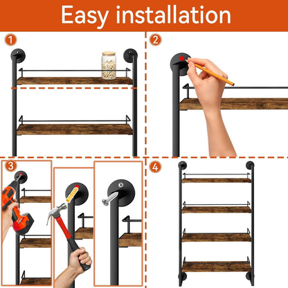 4 Tier Spice Rack Wall Mount for Kitchen,Brown TLJ016H9