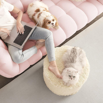 round Pouf Ottoman Foot Rest, Footstool, 17 X 14 Inch, Beige | High-Density One-Piece Foam, Firm & Stable, for Couch, Bedroom, Living Room, Mechine Washable Cover9