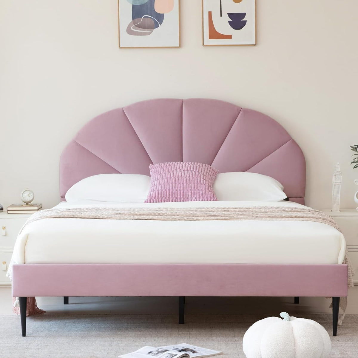 pink-bed-frame-full-size-aesthetic-upholstered-bed-with-unique-seashell-headboard-soft-velvet-platform-bed-strong-wooden-slats-support-no-box-spring-needed-heavy-duty-easy-to-assemble