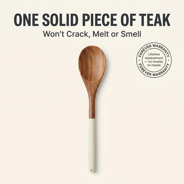 DI ORO Wooden Kitchen Utensil Set - 5 Pc Spoon & Spatula, Cream6