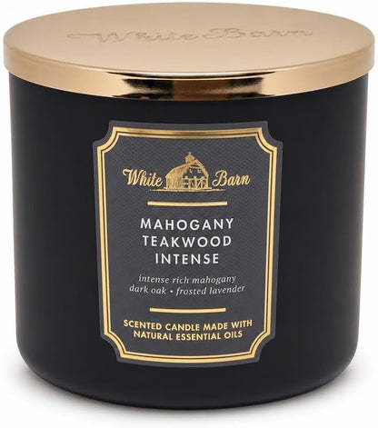 Bath and Body Works, White Barn 3-Wick Candle White Bard Oils - 14.5 Oz - 2021 Core Scents! (Mahogany Teakwood Intense)1